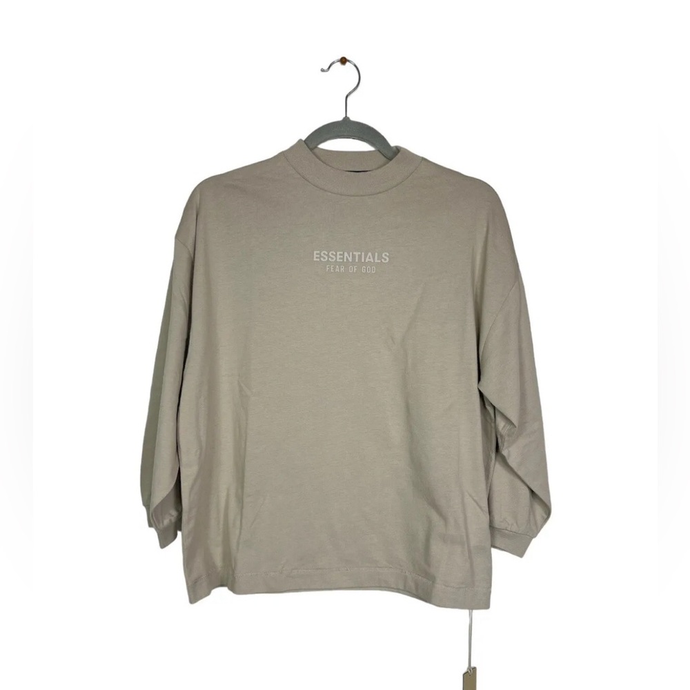 Essentials Fear of God Kid's 10 Beige Applique Crew Cotton Long Sleeve Shirt NWT
